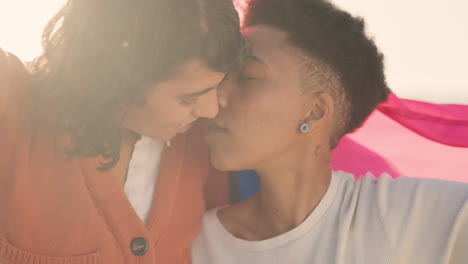 Love,-lesbian-and-kiss-with-couple-for-freedom