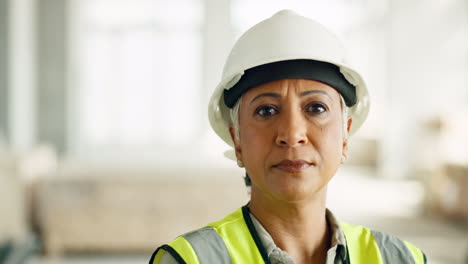 Woman,-serious-face-and-construction-worker