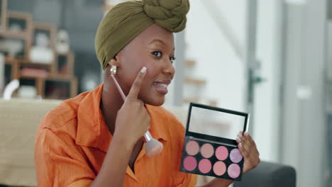 Black-woman,-makeup-or-beauty-influencer-in-home