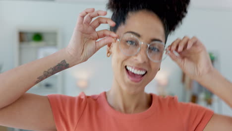 Face-portrait,-dance-and-black-woman-in-glasses