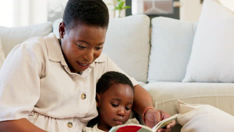 Libro,-Lectura-Y-Madre-De-Familia-Negra-Con-Niño.
