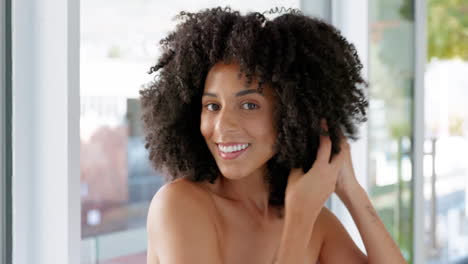 Black-woman,-natural-hair-and-beauty-while-getting