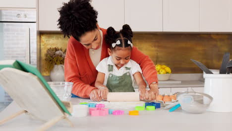Kochen,-Lernen-Und-Mutter-Mit-Mädchen-In-Der-Küche