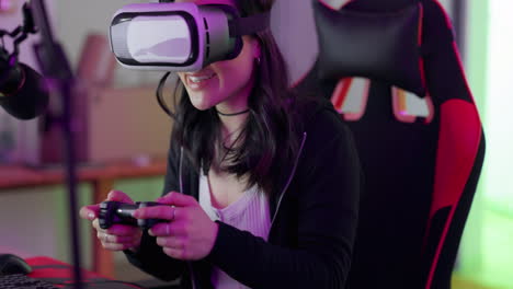 Virtual-reality,-gamer-and-woman-live-streaming