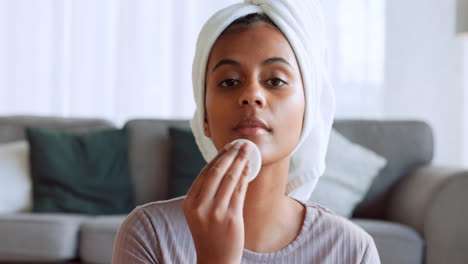 Cosmetics,-skincare-and-black-woman-with-cotton