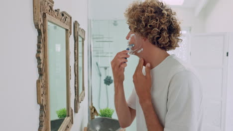 Man,-face-or-shaving-in-bathroom-mirror