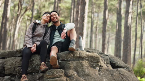 Hiking,-forest-and-nature-couple-people-on-rock