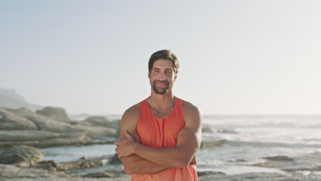 Beach,-summer-and-fitness,-portrait-of-man