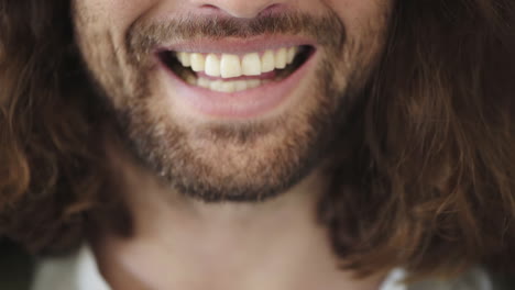 Man-beard,-closeup-and-smile-on-mouth