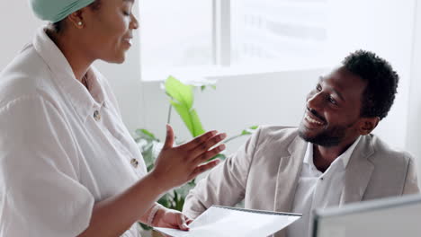 Business,-black-man-and-woman-have-conversation