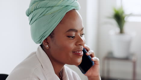 Black-woman,-phone-and-consulting-in-communication