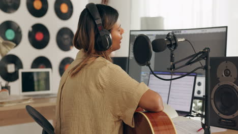 Guitar,-singer-or-woman-with-microphone-in-studio