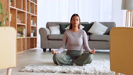 Woman,-zen-and-meditation-on-carpet-in-living-room