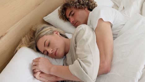 Couple,-hug-or-sleeping-in-bedroom-of-house