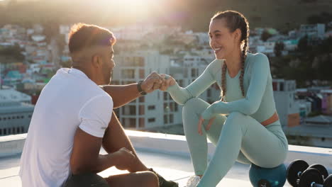 Fitness,-couple-and-fist-bump-for-sports-exercise