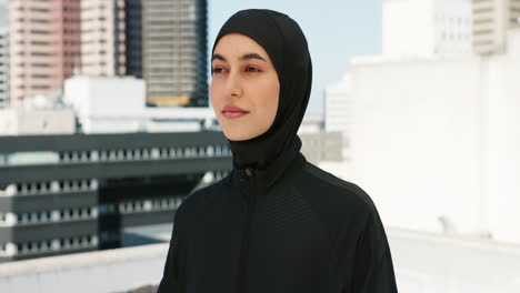 Islamic-woman,-hijab-or-fitness-motivation