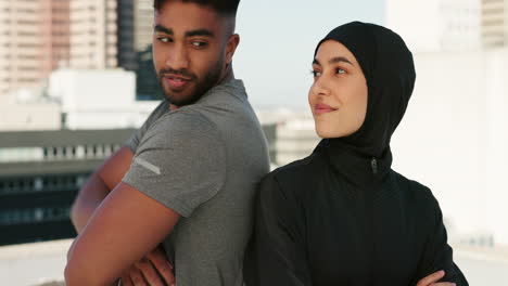 Fitness,-happy-and-Muslim-couple-training
