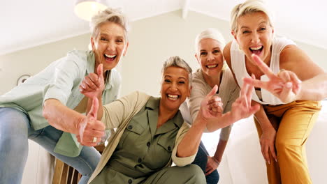 Senior-women,-smile-and-fun-hand-sign-of-elderly