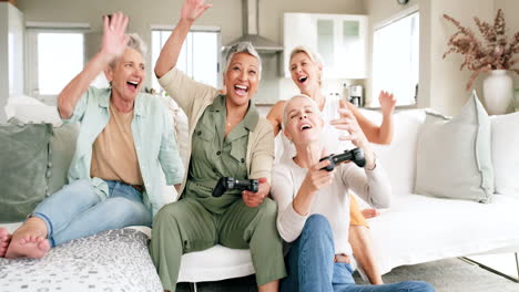 Senior-women,-video-game-and-friends-playing