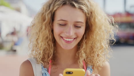 Smile,-phone-and-search-with-woman-in-city