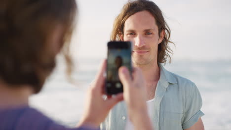 Phone,-photography-and-portrait-of-man-at-beach