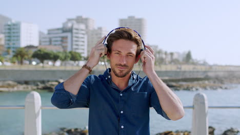 Man,-headphones-and-listen-to-music-with-travel-to