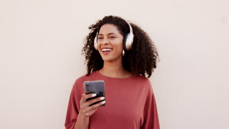 Music-headphones,-phone-and-dancing-woman