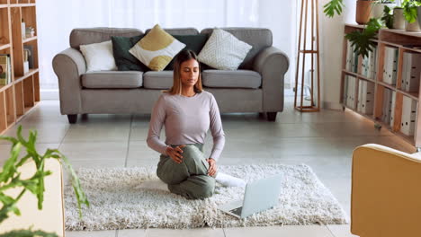 Exercise,-laptop-and-woman-doing-meditation