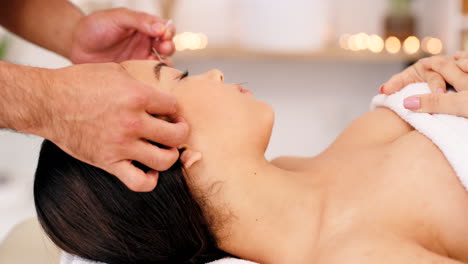 Face-acupuncture,-health-and-woman-at-spa