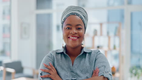 Face,-black-woman-and-arms-crossed-in-office