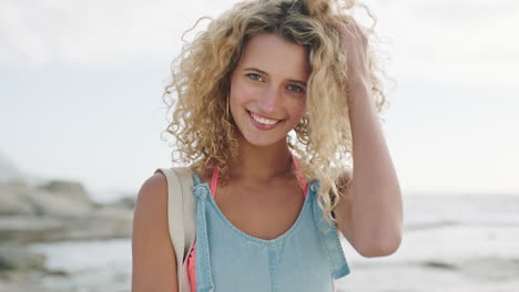 Portrait,-woman-and-smile-with-curly-hair