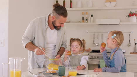 Cooking,-bake-and-father-with-children-eating