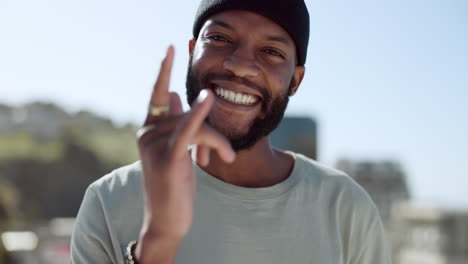 Hand,-happy-and-sign-with-a-black-man-showing
