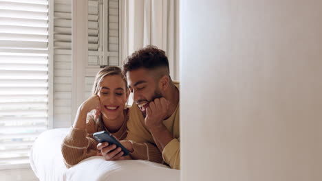 Relax,-phone-and-couple-in-bed-for-social-media