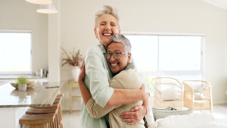 Hug,-visit-and-woman-with-senior-friends