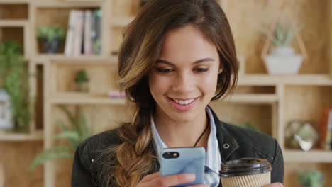 Coffee-shop,-smartphone-and-student-with-online