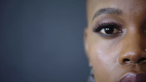 Thinking,-sad-and-half-eye-of-black-woman