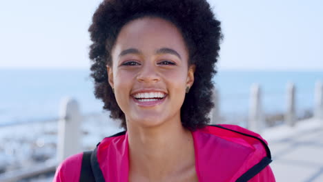 Face,-beach-or-portrait-of-a-happy-black-woman