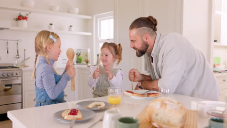 Singing,-kitchen-and-girl-kids-with-a-dad