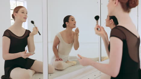 Makeup,-mirror-and-ballet-team-in-a-studio-ready