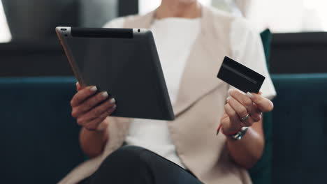 Woman,-tablet-and-credit-card-for-ecommerce
