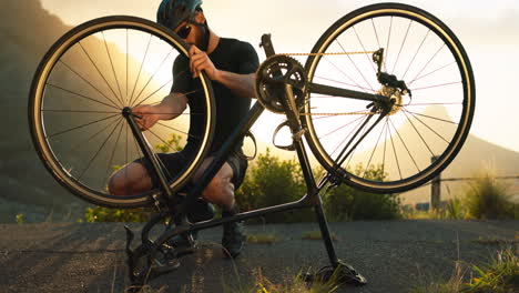 Bicycle,-wheel-and-tyre-on-road-with-man-athlete