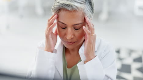 Woman,-face-or-doctor-with-stress-headache