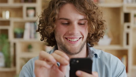 Phone,-laugh-and-face-of-man-scroll-on-online