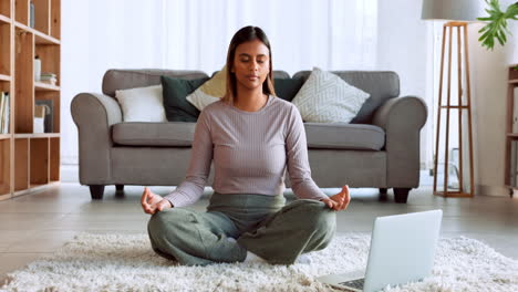 Meditación,-Relajación-Y-Mujer-Con-Una-Laptop