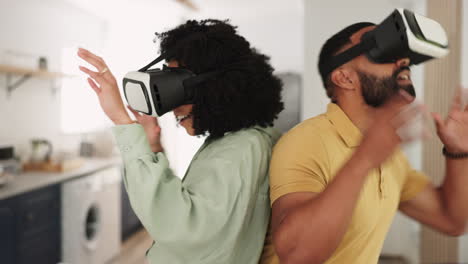 Gaming,-virtual-reality-and-couple-with-headset