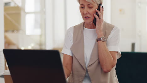Senior-woman,-work-and-home-with-phone-call