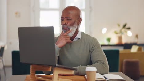Laptop-typing,-black-man-and-remote-work-in-living