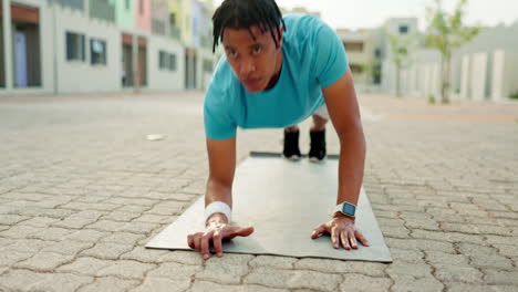 Black-man,-fitness-or-plank-to-push-up-workout