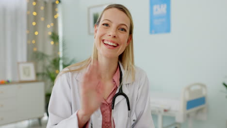 Doctor,-waving-woman-or-video-call-in-telehealth